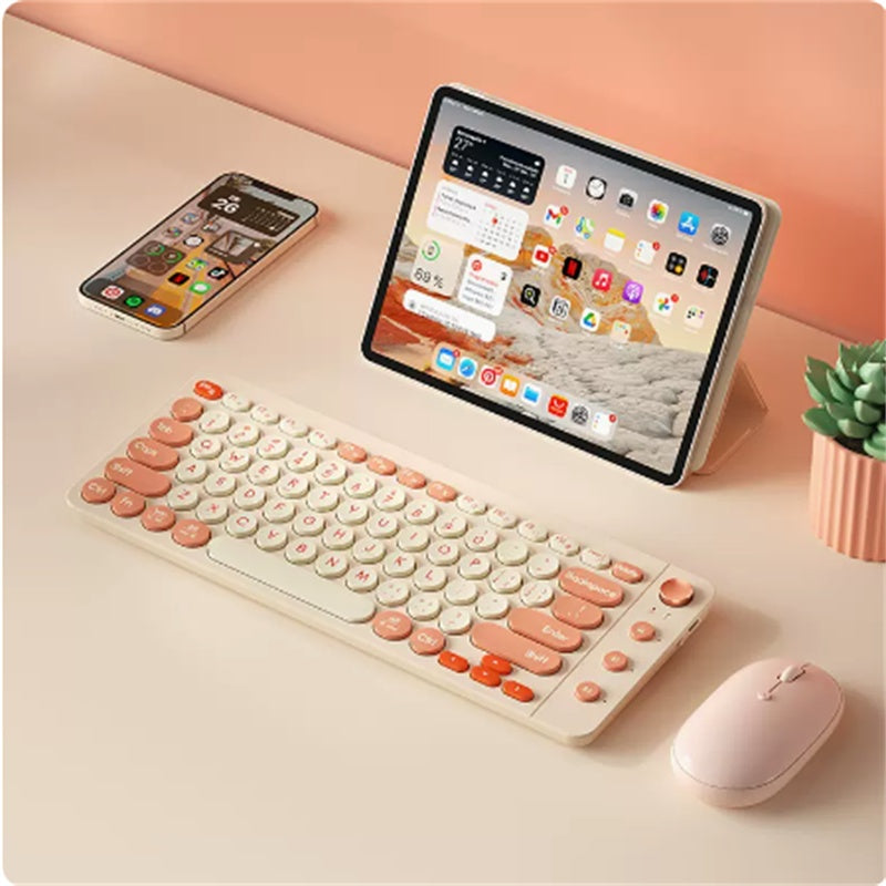 Three Mode Bluetooth Keyboard And Mouse Set Wireless Brain Laptop Girls Office Tablet